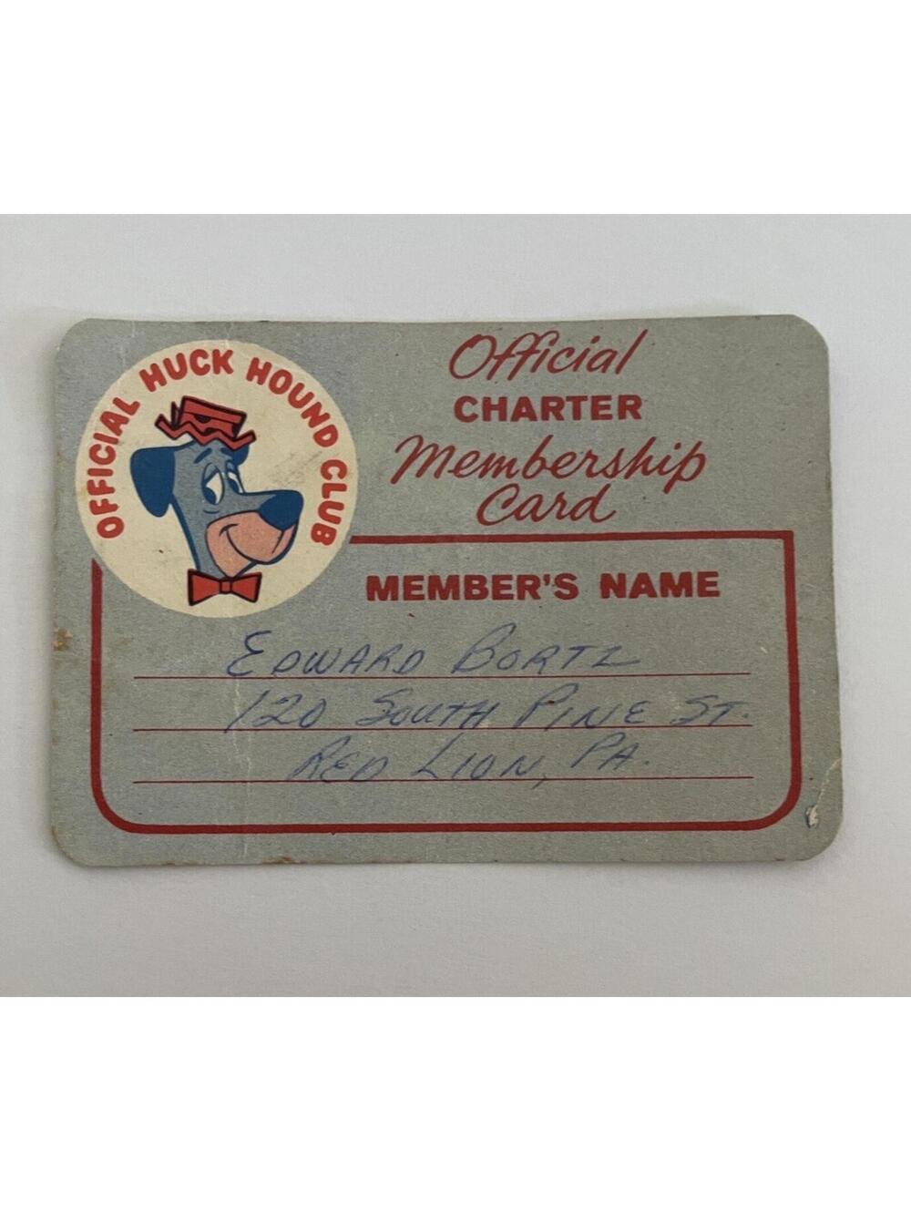 Huckleberry Hound Official Huck Hound Club Official Charter Membership Card Vtg